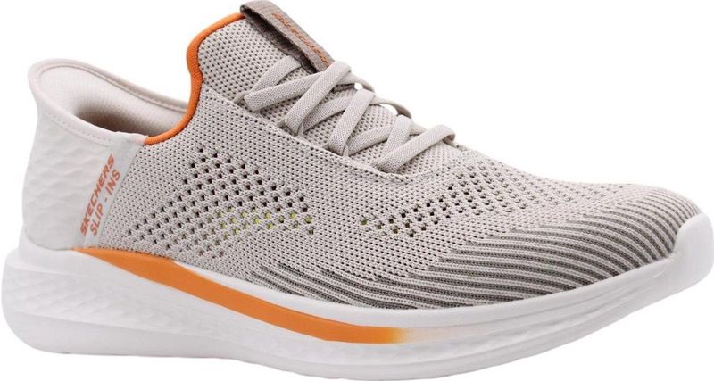 Skechers - Slade - Heren Instappers - Lichtgrijs - Oranje - Textiel