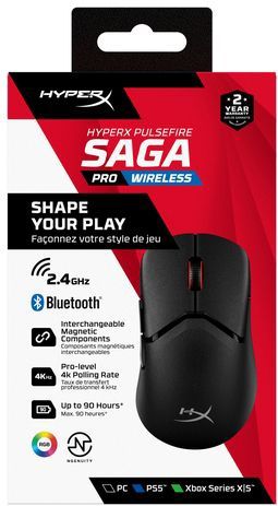 HyperX - Pulsefire Saga Pro - Draadloze Gamingmuis - Zwart - Tot 90 uur batterijduur