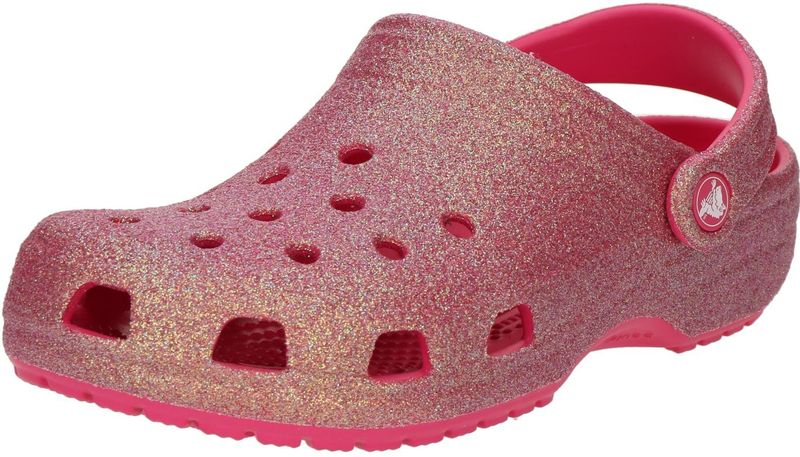 Crocs Classic Iridescent Glitter Clog, Glitzerschuh, Sandale, Hausschuh mit schwenkbarem Fersenriemen