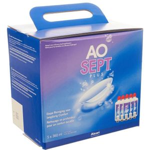 1 x AOSEPT PLUS Multipack - 5 x 360 ml + 5 lenshouder met platina disc - Lenzenvloeistof