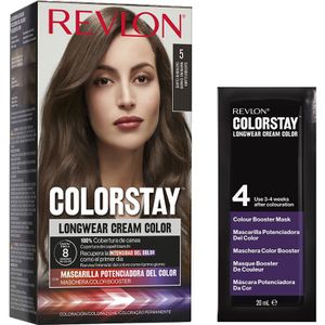 Revlon, ColorStay, Permanente haarkleuring, Langhoudende crème, 100% grijsdekking, Tot 8 weken kleur, Macadamia-olie en Murumuru-boter, N°5 Medium Brown