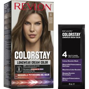 Revlon, ColorStay, Permanente haarkleuring, Langhoudende crème, 100% grijsdekking, Tot 8 weken kleur, Macadamia-olie en Murumuru-boter, N°6 Light Brown