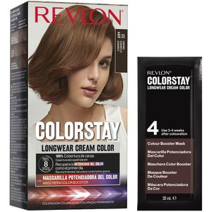 Revlon, ColorStay, Permanente haarkleuring, Langhoudende crème, 100% grijsdekking, Tot 8 weken kleur, Macadamia-olie en Murumuru-boter, N°6.35 Caramel