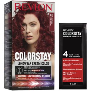 Revlon, ColorStay, Permanente haarkleuring, Langhoudende crème, 100% grijsdekking, Tot 8 weken kleur, Macadamia-olie en Murumuru-boter, N°6.6 Intense Red
