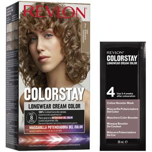 Revlon, ColorStay, Permanente haarkleuring, Langhoudende crème, 100% grijsdekking, Tot 8 weken kleur, Macadamia-olie en Murumuru-boter, N°7 Dark Blonde