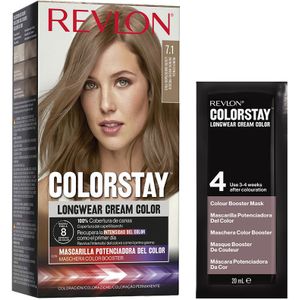 Revlon, ColorStay, Permanente haarkleuring, Langhoudende crème, 100% grijsdekking, Tot 8 weken kleur, Macadamia-olie en Murumuru-boter, N°7.1 Dark Ash Blonde