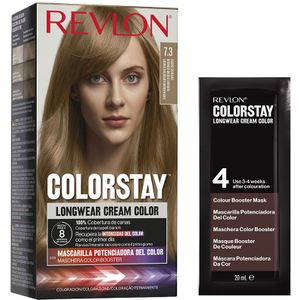 Revlon, ColorStay, Permanente haarkleuring, Langhoudende crème, 100% grijsdekking, Tot 8 weken kleur, Macadamia-olie en Murumuru-boter, N°7.3 Dark Golden Blonde