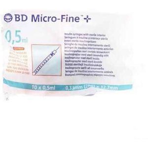 BD Microfine+ Insulinespuit 0,5ml met naald 0,33mm x 12,7 mm- 10 stuks - injectiespuit met naald
