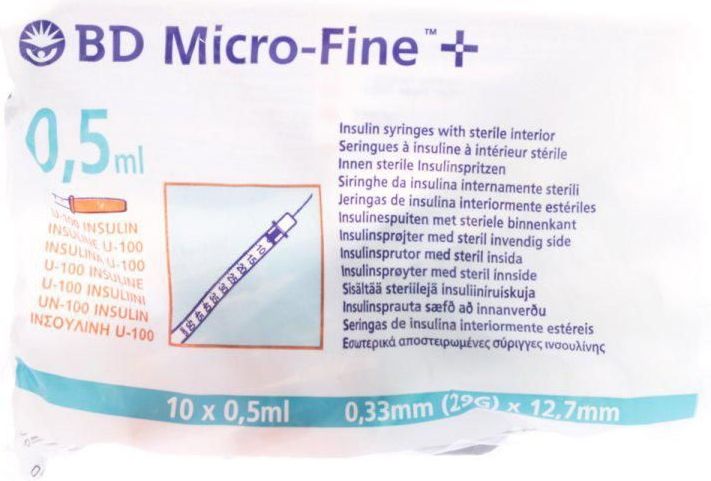 BD - Micro-Fine+ - Insulinespuit - Transparant - 0,5ml, 29g, 12,7mm, 10 stuks