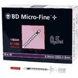 Microfine Insulinespuit 0,5ml U100 + naald 0,30mm (30G) x 8mm