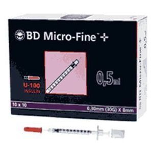 Microfine Insulinespuit 0,5ml U100 + naald 0,30mm (30G) x 8mm