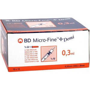 Injectiespuit BD Micro-Fine Insuline, 3ml + naald 30G (0,30 x 8mm) U100 – 100 stuks - 324826
