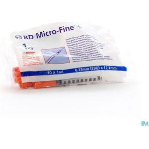 BD Microfine+ Insulinespuit 1 ml met naald 0,33mm x 12,7 mm - 10 stuks - injectiespuit met naald - 29G