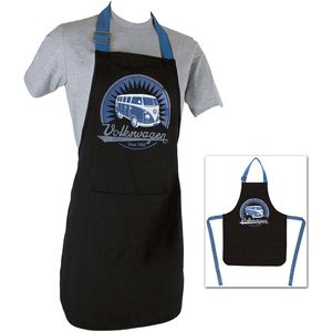 Retro schort met chique zak voor de keuken, blauw