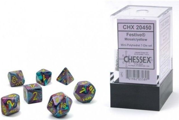 Mini Polydice Dobbelsteen Set Paars / Geel (7 stuks)