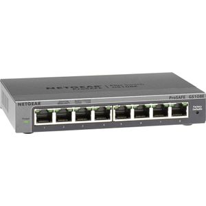 NETGEAR (GS108E) Ethernet Switch Plus 8 RJ45-poorten metaal Gigabit (10/100/1000), RJ45-switch Manageable Serie Plus Desktop of vergrendelbaar, metaal, stil, ProSAFE bescherming, ideaal voor KM/TPE