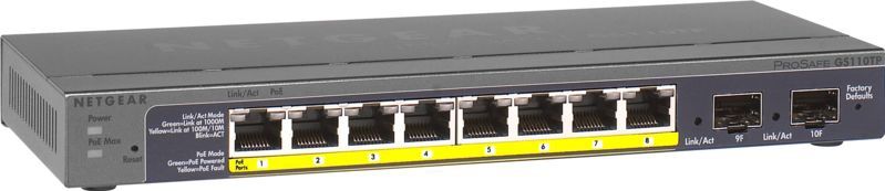 NETGEAR ProSAFE Smart Switch - GS110TP - 8 Power over Ethernet (PoE) poorten met 2 Gigabit Fiber SFP