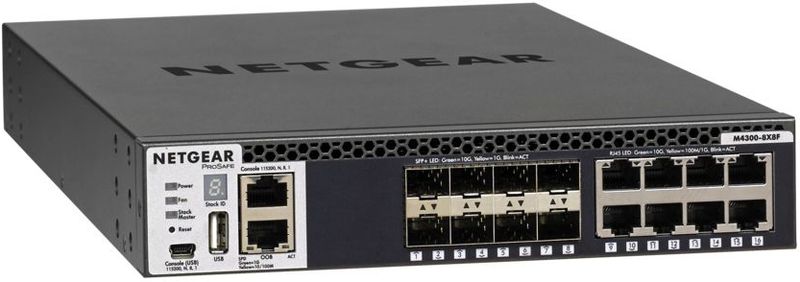 Netgear Switch M4300-8X8F XSM4316S-100NES (8x10G) (16 Havens), Netwerkschakelaar, Zwart