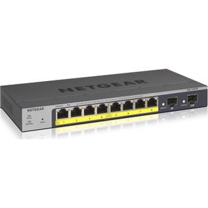 NETGEAR GS110TP 10-poorts Gigabit Ethernet LAN PoE-switch Smart Managed Pro (8x PoE+ 55W, 2x 1G-SFP, beheer lokaal of op afstand via Insight-cloud, zonder ventilator, met ProSAFE levenslange garantie)