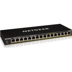 NETGEAR (GS316P) 16-poorts RJ45 Gigabit PoE Ethernet Switch (10/100/1000), RJ45-switch met 16 PoE-poorten @ 115 W uitbreidbaar, desktop/muur, robuust materiaal