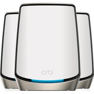 NETGEAR Orbi Tri-Band WiFi 6 Mesh-systeem (RBK863S) – router met 2 satellietextenders, dekking tot 540 m², 100 apparaten, internetpoort van 10 Gig, Armor-abonnement, AX6000 (tot 6 Gbps)