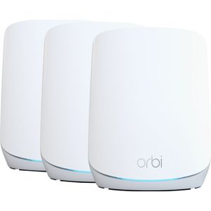 NETGEAR Orbi Tri Band WiFi 6 Mesh System (RBK763S), 3 stuks, AX5400, tot 5,4 Gbit/s, dekking van 525 m², dikke muren, compatibel met alle generaties boxen, Armor 1 jaar
