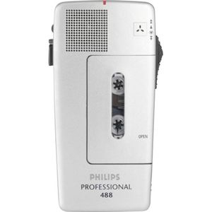 Philips Pocket Memo LFH0488 analoge mini-cassettes dicteerapparaat (schuifschakelaar, selecteerbare microfoongevoeligheid, automatische opname-uitschakeling, spraakactivering, brievengeluid) zilver