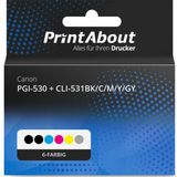 PrintAbout huismerk Inktcartridge PGI-530 + CLI-531BK/C/M/Y/GY 6-kleuren Multipack Geschikt voor Canon