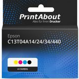 PrintAbout huismerk Inktcartridge C13T04A14/24/34/440 4-kleuren Multipack Geschikt voor Epson