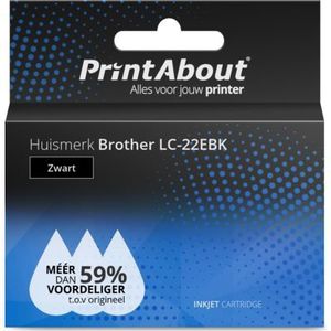 PrintAbout  Inktcartridge LC-22EBK Zwart Hoge capaciteit geschikt voor Brother