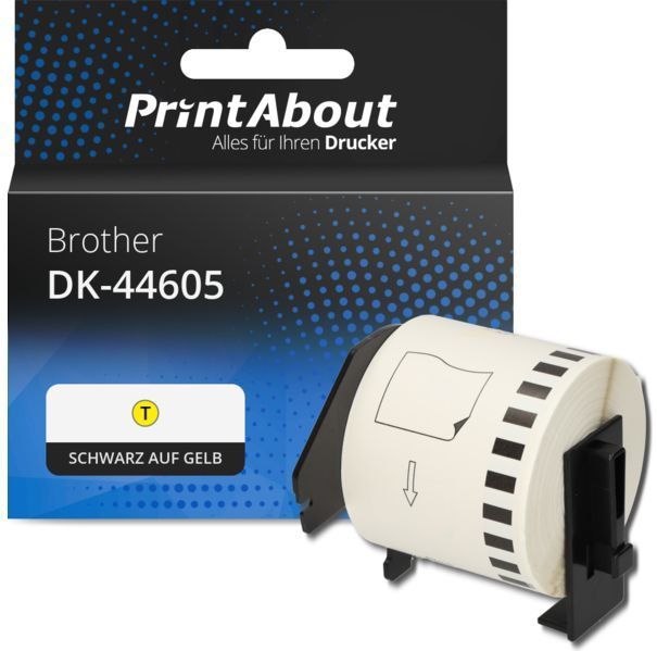 PrintAbout huismerk Etiket DK-44605 Zwart op geel (62 mm) geschikt voor Brother