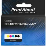 PrintAbout huismerk Inktcartridge PFI-102MBK/BK/C/M/Y 5-kleuren Multipack geschikt voor Canon