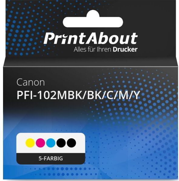 PrintAbout huismerk Inktcartridge PFI-102MBK/BK/C/M/Y 5-kleuren Multipack geschikt voor Canon