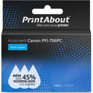 PrintAbout huismerk Inktcartridge PFI-706PC Foto-cyaan Hoge capaciteit Geschikt voor Canon