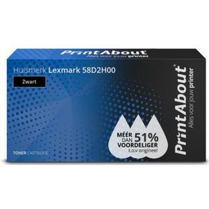 PrintAbout huismerk Toner 58D2H00 Zwart Hoge capaciteit Geschikt voor Lexmark