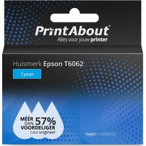 PrintAbout huismerk Inktcartridge T6062 Cyaan Hoge capaciteit Geschikt voor Epson