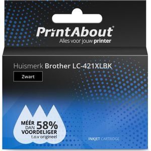 PrintAbout  Inktcartridge LC-421XLBK Zwart Hoge capaciteit geschikt voor Brother