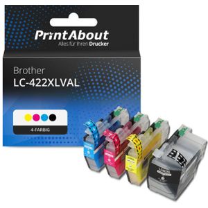 PrintAbout huismerk Inktcartridge LC-422XLVAL 4-kleuren Multipack Hoge capaciteit Geschikt voor Brother
