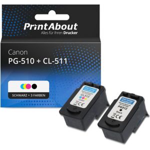 PrintAbout huismerk Inktcartridge PG-510 + CL-511 Zwart + 3 kleuren Multipack Geschikt voor Canon