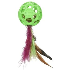 JW Cataction Feather Ball with Bell - 20 cm - Ø 6 cm - Speelgoed voor katten - Kattenspeelgoed - Kattenspeeltje - Groen - Rubber