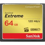 SanDisk Extreme CompactFlash-Geheugenkaart 64 GB (Overdrachtssnelheden Tot 120 MB/s Lezen En 85 MB/s Schrijven, VPG-20 Voor Full HD Videos, Voor DSLR's Uit Het Midden- En Topsegment)