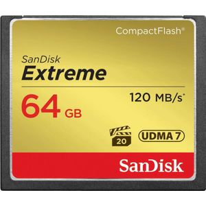 SanDisk Extreme CompactFlash-Geheugenkaart 64 GB Overdrachtssnelheden Tot 120 MBs Lezen En 85 MBs Schrijven, VPG-20 Voor Full HD Videos, Voor DSLR's Uit Het Midden- En Topsegment