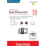 SanDisk Ultra Dual Drive M3.0 Flashdrive Voor Android-Smartphones 128 GB (USB M3.0, Intrekbaar Ontwerp, 130 MB/s Overdrachtssnelheden)