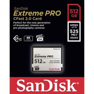 SanDisk Extreem Pro (CFast 2.0, 512 GB), Geheugenkaart, Grijs, Zwart