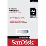 SanDisk - Ultra Flair - USB 3.0 Flash Drive - 64 GB - Blauw - Metalen Behuizing