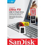 SanDisk Ultra Fit USB 3.1-Flashdrive 32 GB (Voor Laptops, Tablets, Tv's, Gameconsoles, Autogeluidssystemen En Meer, Plug-And-Stay, Leessnelheid Van 130 MB/s, RescuePRO Deluxe, SecureAcess Software)