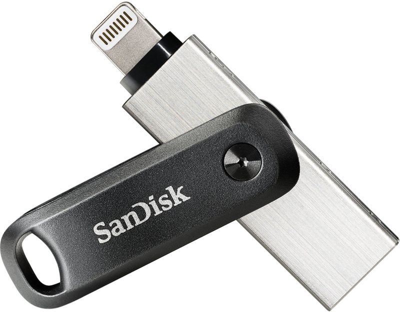 SanDisk iXpand Go Flash-Laufwerk iPhone Speicher 128 GB (iPad kompatibel, automatisches Backup, Schlüsselanhänger-Funktion, USB 3.0, iXpand App), Schwarz
