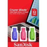 SanDisk Cruzer Blade USB 2.0 Flash Drive 32 GB - kleur en verpakking van 3 stuks