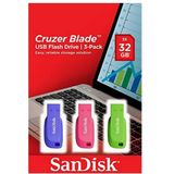 SanDisk 32GB Cruzer Blade USB Flash Drive , Blue/Pink/Green, 3count(Pack of 1)