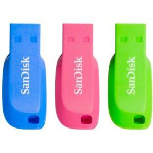 SanDisk Pendrive - USB 2.0 - 32GB - 3 Stuks - Blauw Roze Groen